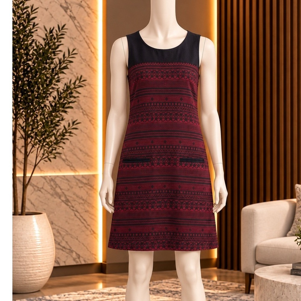 Sanctuary Womens Dress Geometric Tribal Print Sleeveless Pockets Red Black Large